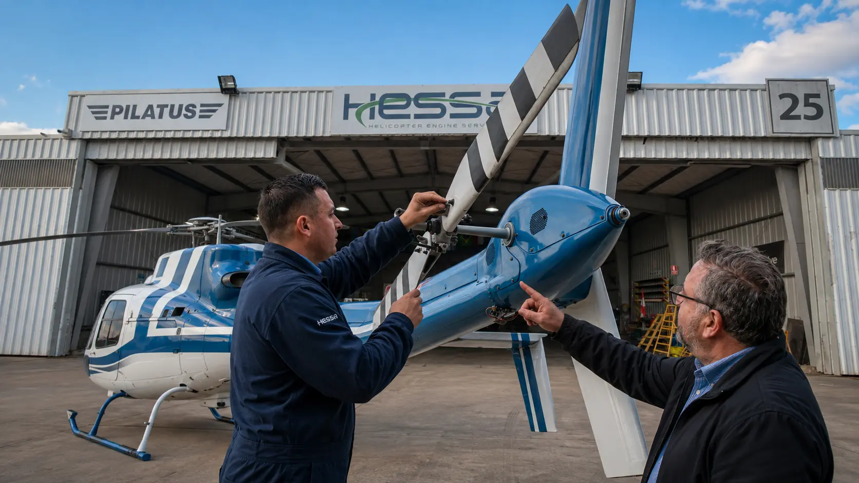 Coordinación técnica entre HESSA y el operador junto a un helicóptero